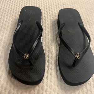Tory Burch, black wedge, flip-flops, size 11
